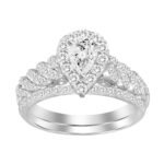 LADIES BRIDAL RING SET 1 CT ROUND DIAMOND 14K WHITE GOLD