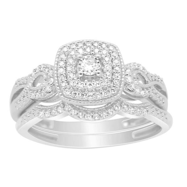 LADIES BRIDAL RING SET 1/4 CT ROUND DIAMOND 10K WHITE GOLD