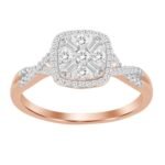 LADIES RING 1/4 CT ROUND/BAGUETTE DIAMOND 10K ROSE GOLD