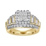 LADIES TRIO SET 2 CT ROUND/BAGUETTE/PRINCESS DIAMOND 10K YELLOW GOLD