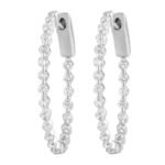 LADIES HOOPS 1 CT ROUND DIAMOND 10K WHITE GOLD