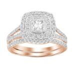 LADIES BRIDAL RING SET 1 CT ROUND/PRINCESS DIAMOND 14K WHITE GOLD