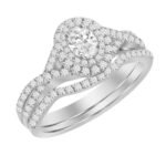 LADIES BRIDAL RING SET 1 CT ROUND/PRINCESS DIAMOND 14K WHITE GOLD