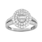 LADIES RING 3/4 CT ROUND/BAGUETTE DIAMOND 10K WHITE GOLD