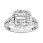 LADIES RING 3/4 CT ROUND/BAGUETTE DIAMOND 10K WHITE GOLD