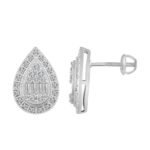 LADIES EARRING 1/2 CT ROUND/BAGUETTE DIAMOND 10K WHITE GOLD
