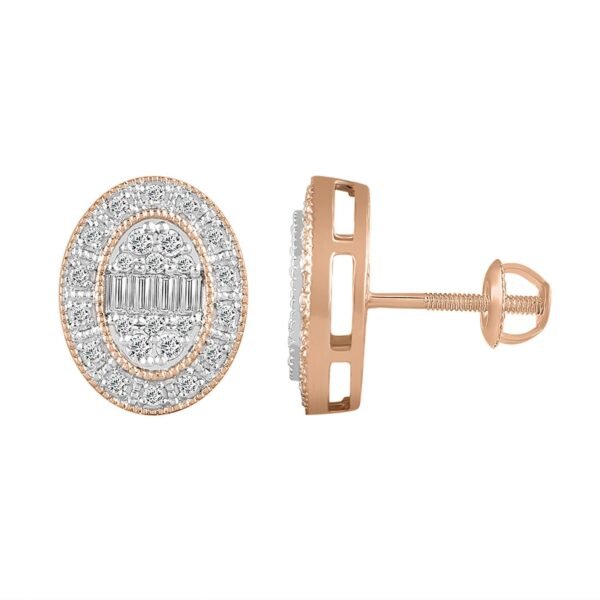 LADIES EARRING 1/2 CT ROUND/BAGUETTE DIAMOND 10K ROSE GOLD