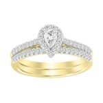 LADIES BRIDAL RING SET 1/2 CT PEAR/ROUND DIAMOND 14K YELLOW GOLD