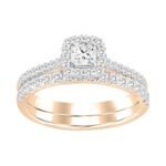 LADIES BRIDAL RING SET 1/2 CT PRINCESS/ROUND DIAMOND 14K ROSE GOLD