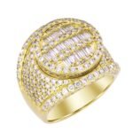 MEN'S RING 4 CT ROUND/BAGUETTE  DIAMOND 10K YELLOW GOLD