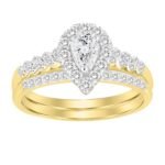 LADIES BRIDAL RING SET 1/2 CT PEAR/ROUND DIAMOND 14K YELLOW GOLD
