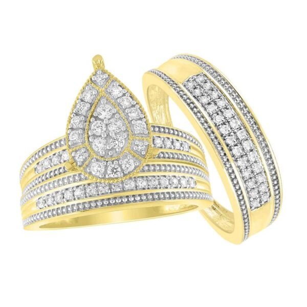 LADIES TRIO SET 1/2 CT ROUND DIAMOND 10K YELLOW GOLD