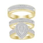LADIES TRIO SET 1 CT ROUND/BAGUETTE DIAMOND 14K YELLOW GOLD
