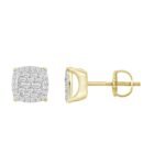 LADIES EARRING 1/4 CT ROUND/BAGUETTE DIAMOND 10K YELLOW GOLD
