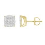 LADIES EARRING 1/3 CT ROUND/BAGUETTE DIAMOND 10K YELLOW GOLD