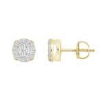 LADIES EARRING 1/6 CT ROUND/BAGUETTE DIAMOND 10K YELLOW GOLD