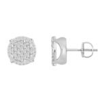 LADIES EARRING 1/3 CT ROUND/BAGUETTE DIAMOND 10K WHITE GOLD
