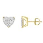 LADIES EARRING 1/6 CT ROUND/BAGUETTE DIAMOND 10K YELLOW GOLD