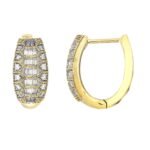 LADIES HOOPS 1/4 CT ROUND/BAGUETTE DIAMOND 10K YELLOW GOLD