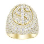 MEN'S RING 7 1/6 CT ROUND/EMRALD DIAMOND 10K YELLOW GOLD