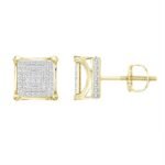 MEN'S EARRING 1/4 CT ROUND DIAMOND SILVER YELLOW PLATING