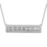LADIES NECKLACE 1/4 CT ROUND/BAGUETTE DIAMOND 10K WHITE GOLD