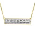 LADIES NECKLACE 1/4 CT ROUND/BAGUETTE DIAMOND 10K YELLOW GOLD