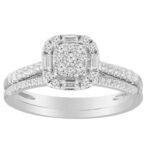 LADIES BRIDAL RING SET 1/2 CT ROUND/BAGUETTE DIAMOND 10K WHITE GOLD