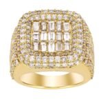 MEN'S RING 5 CT ROUND/BAGUETTE DIAMOND 14K YELLOW GOLD