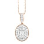 LADIES PENDANT 1/2 CT ROUND/BAGUETTE DIAMOND 10K ROSE GOLD