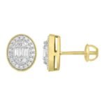 LADIES EARRING 1/3 CT ROUND/BAGUETTE DIAMOND 10K YELLOW GOLD