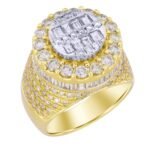 MEN'S RING 4 1/6 CT ROUND/BAGUETTE DIAMOND 14K YELLOW/WHITE GOLD
