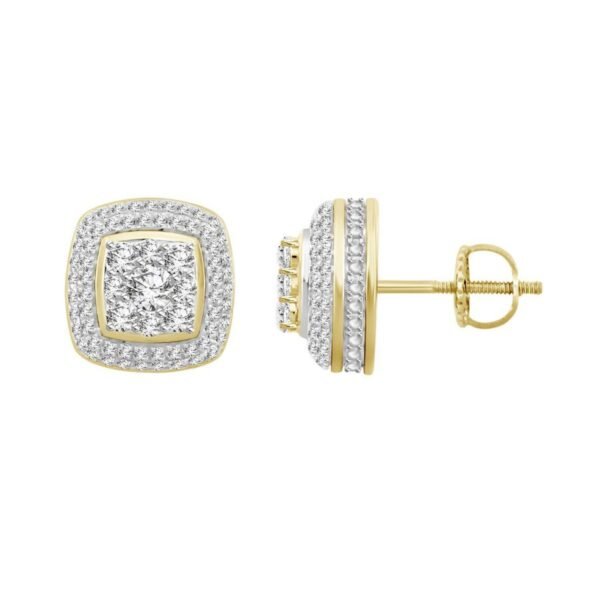 UNISEX EARRINGS 1 CT ROUND DIAMOND 10K YELLOW GOLD