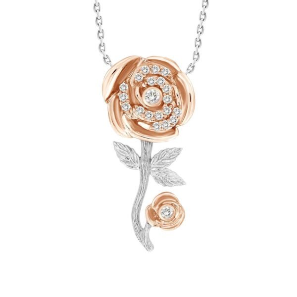 LADIES NECKLACE 1/10 CT ROUND DIAMOND 10K WHITE/ROSE GOLD