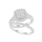 LADIES BRIDAL RING SET 1 CT ROUND DIAMOND 14K WHITE GOLD