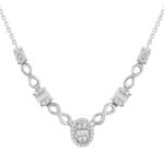 LADIES NECKLACE 1/3 CT ROUND/BAGUETTE DIAMOND 10K WHITE GOLD