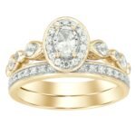 LADIES BRIDAL RING SET 1/2 CT ROUND/OVAL DIAMOND 14K YELLOW GOLD