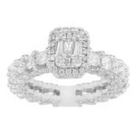 LADIES RING 3 CT ROUND/BAGUETTE DIAMOND 14K WHITE GOLD