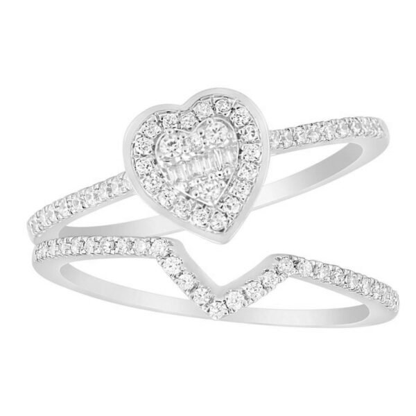 LADIES BRIDAL RING SET 1/3 CT ROUND/BAGUETTE DIAMOND 10K WHITE GOLD