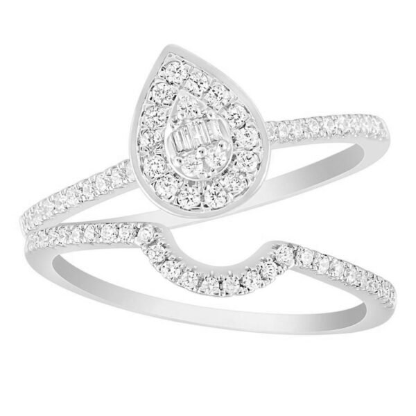 LADIES BRIDAL RING SET 1/3 CT ROUND/BAGUETTE DIAMOND 10K WHITE GOLD