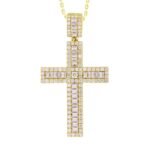 MEN'S CROSS 5 3/8 CT ROUND/BAGUETTE DIAMOND 14K YELLOW GOLD
