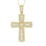 MEN'S CROSS 3 3/4 CT ROUND/BAGUETTE DIAMOND 10K YELLOW GOLD