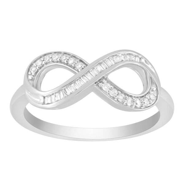 LADIES RING 1/6 CT ROUND/BAGUETTE DIAMOND 10K WHITE GOLD