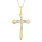 LADIES PENDANT 1/3 CT ROUND/BAGUETTE DIAMOND 10K YELLOW GOLD