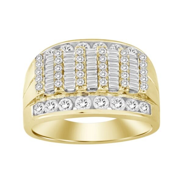 MEN'S RING 1 CT ROUND/BAGUETTE DIAMOND 10K YELLOW GOLD