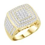 MEN'S RING 2 CT ROUND DIAMOND 14K YELLOW GOLD