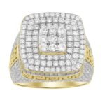 MEN'S RING 4 CT ROUND/BAGUETTE DIAMOND 14K YELLOW GOLD