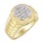 MEN'S RING 1/3 CT ROUND/BAGUETTE DIAMOND 14K YELLOW GOLD