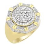 MEN'S RING 1 3/4 CT ROUND/BAGUETTE DIAMOND 14K YELLOW GOLD