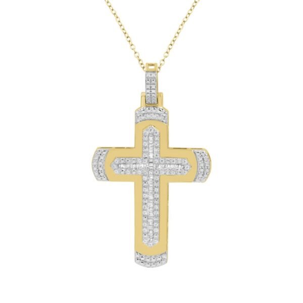 MEN'S CROSS 1/2 CT ROUND/BAGUETTE DIAMOND 10K YELLOW GOLD